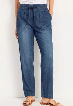 Vide Bukser|Lige Bukser- Lange bukser i blødvasket denim Blå denim