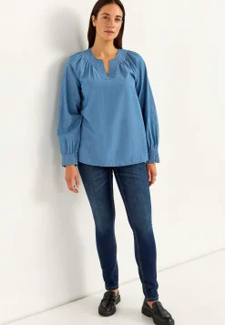 Denim|Denim-Toppe- Let, luftig denimtunika Mellemblå Denim