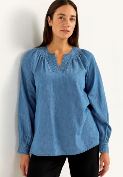 Denim|Denim-Toppe- Let, luftig denimtunika Mellemblå Denim