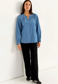 Denim|Denim-Toppe- Let, luftig denimtunika Mellemblå Denim