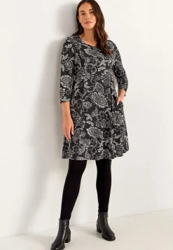 Korte Kjoler- Mønstret jerseykjole med lommer Sort / Paisley