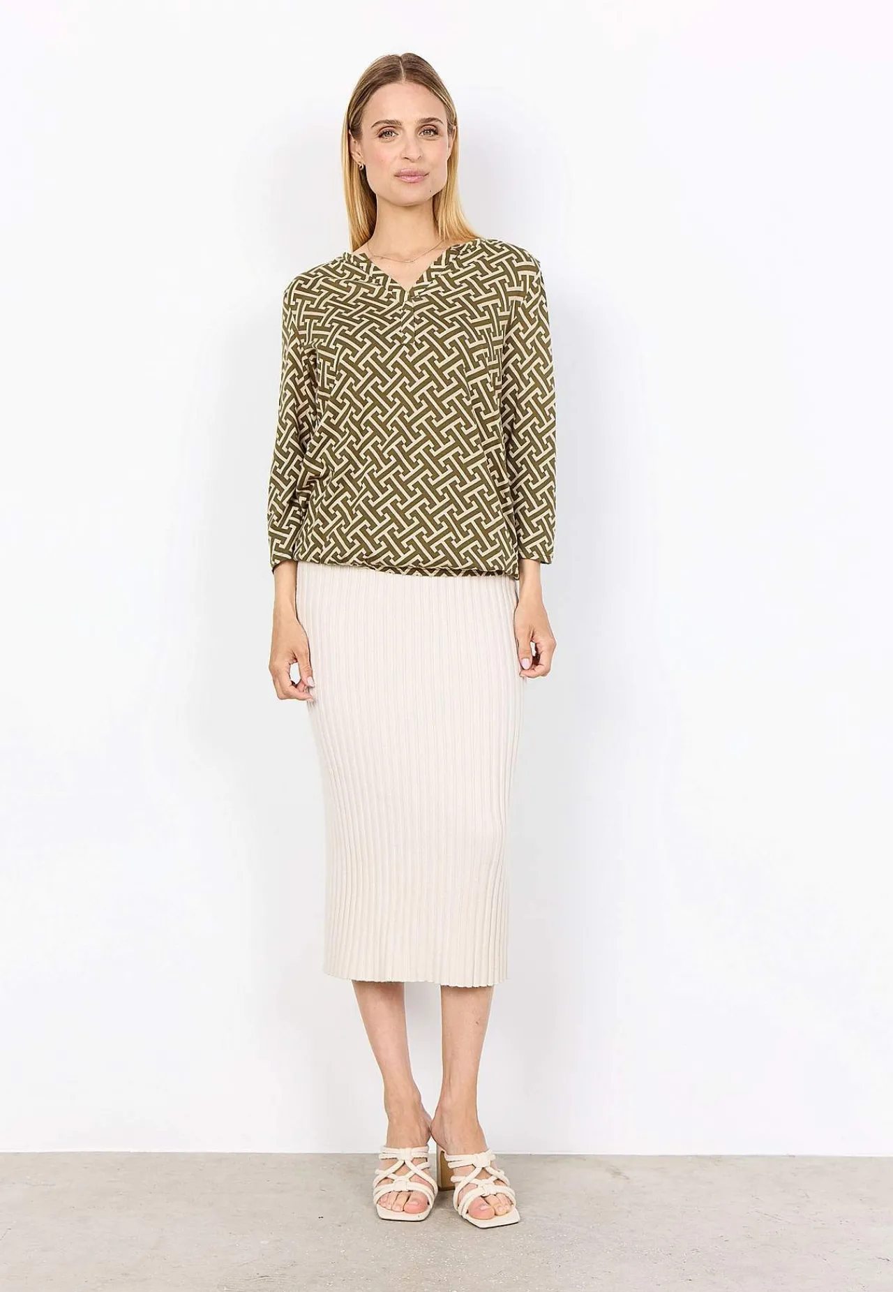 Toppe- Mønstret jerseytop Olivengrøn/Beige/Mønstret