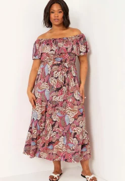 Festkjoler|Festkjoler- Mønstret off-shoulder-kjole | Cellbes