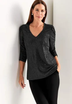 Toppe-Cellbes of Sweden Paillet top med 3/4 ærmer Sort / Glitter