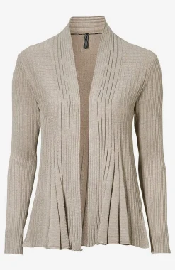Cardiganer|Cardiganer- Ribbet, åben cardigan Beigemeleret