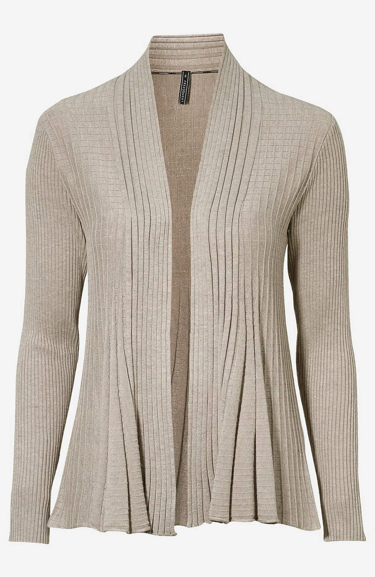 Cardiganer|Cardiganer- Ribbet, åben cardigan Beigemeleret