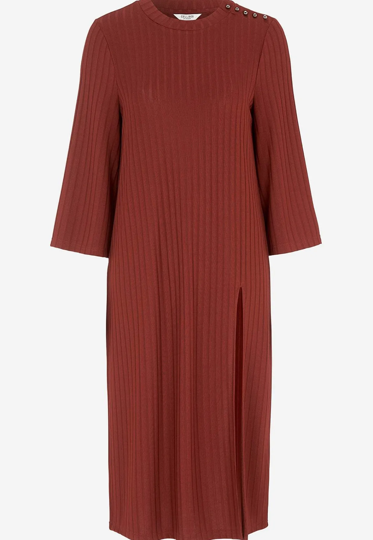 Midikjoler-Cellbes of Sweden Ribbet jerseykjole med høj slids Rustrød