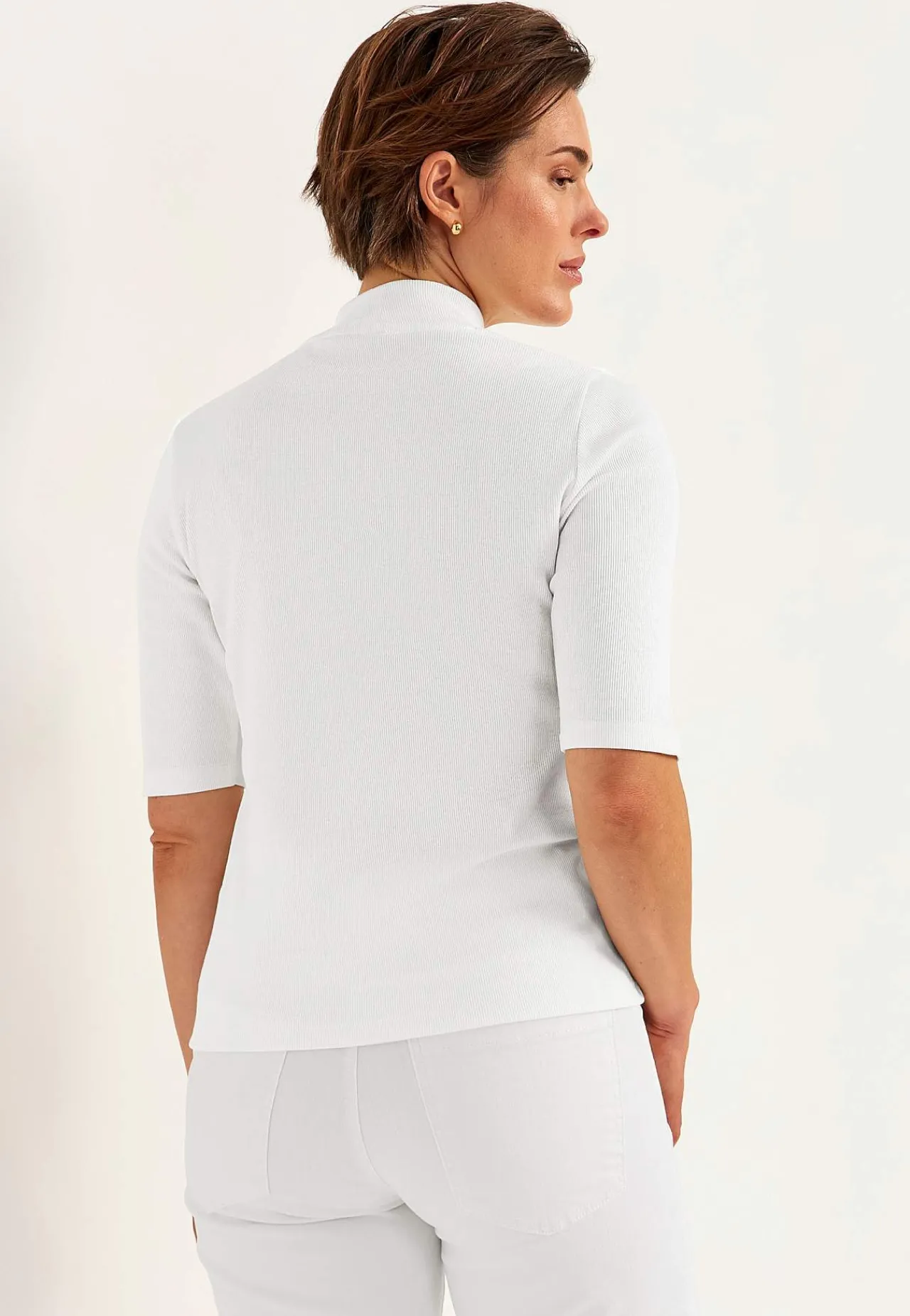 Poloskjorter|Toppe- Ribbet top med turtleneck Hvid