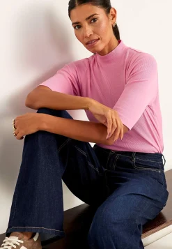Poloskjorter|Toppe-Cellbes of Sweden Ribbet top med turtleneck Rosa