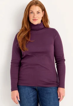 Poloskjorter|Toppe-Cellbes of Sweden Ribbet turtleneck trøje i økologisk bomuld Blomme