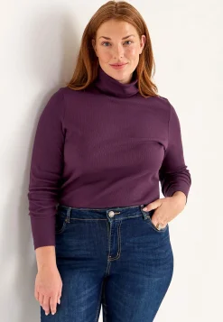 Poloskjorter|Toppe-Cellbes of Sweden Ribbet turtleneck trøje i økologisk bomuld Blomme