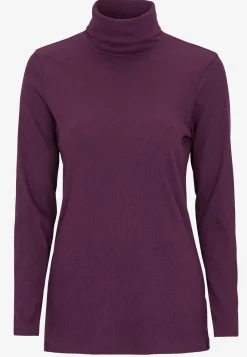 Poloskjorter|Toppe-Cellbes of Sweden Ribbet turtleneck trøje i økologisk bomuld Blomme