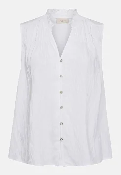 Tanktoppe|Bluser- Ærmeløs bluse med rynkedetaljer Hvid
