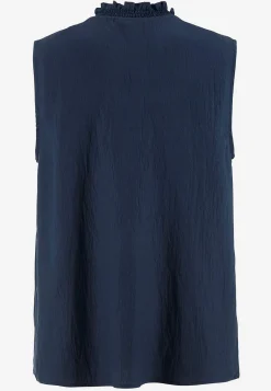 Tanktoppe|Bluser-Freequent Ærmeløs bluse med rynkedetaljer Marine