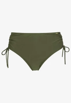 Bikinier- Rynket bikiniunderdel med høj talje Kakigrøn