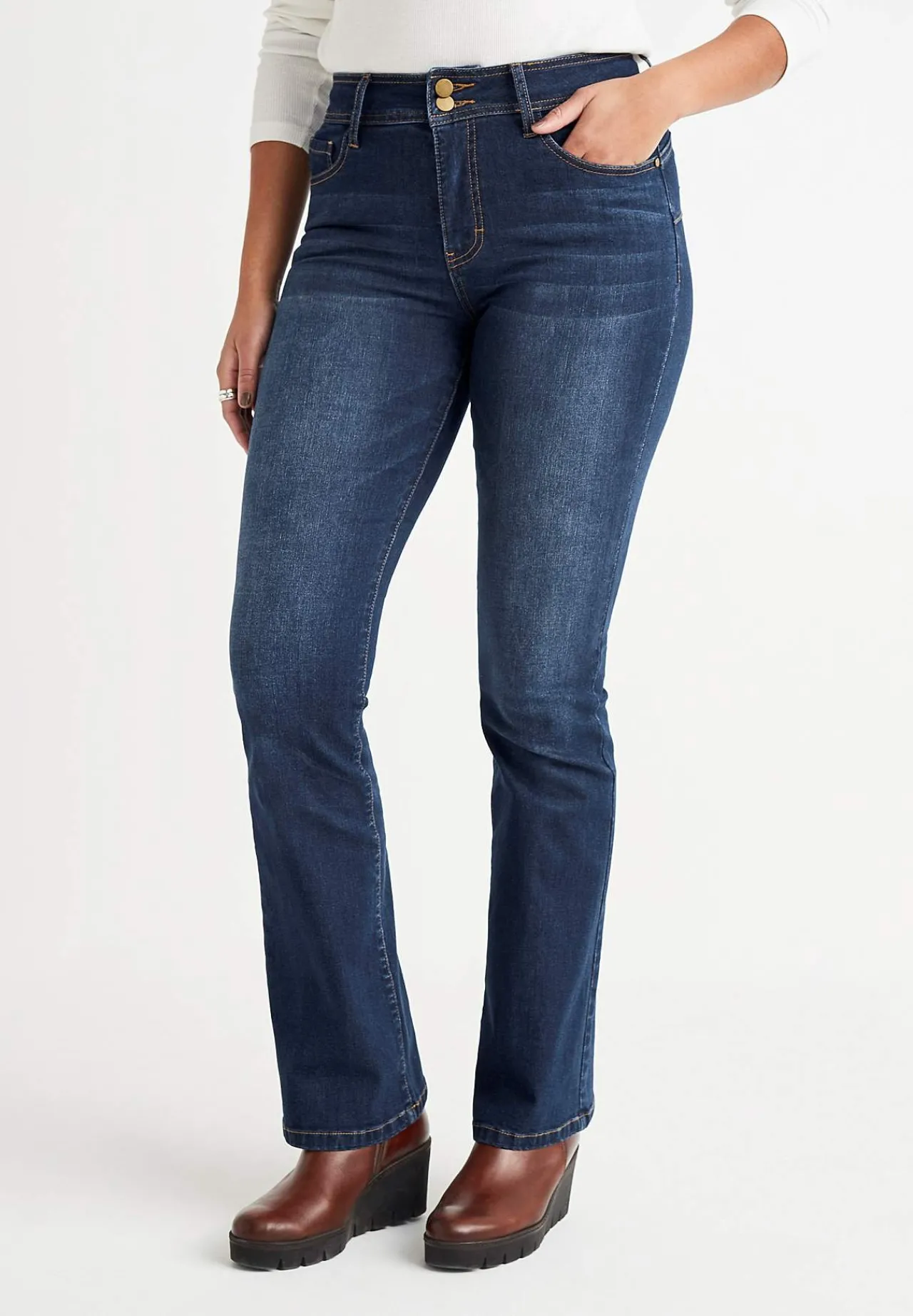 Høj Talje|Bootcut- Shaping-jeans med bootcut og superstræk Mørkeblå / Denim