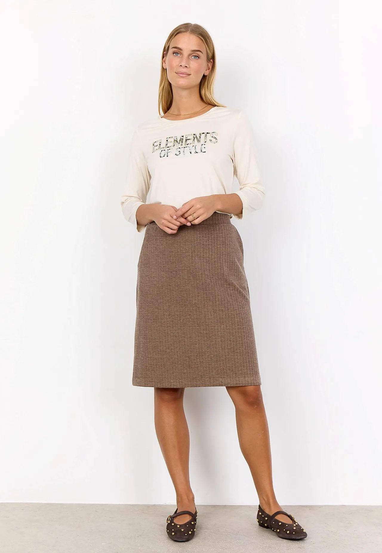 Nederdele-Soyaconcept Sildebensmønstret jerseynederdel Beige melange / Sildebensmønstret