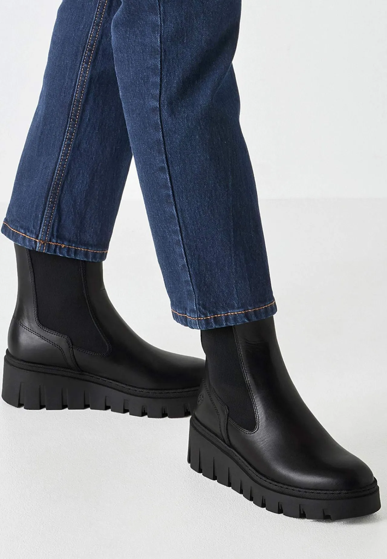 Lædersko|Boots- Skindstøvle med høj sål | Cellbes