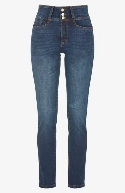 Høj Talje|Ankeljeans- Smalle jeans med høj talje - tre længder Jennifer Mørkeblå / Denim