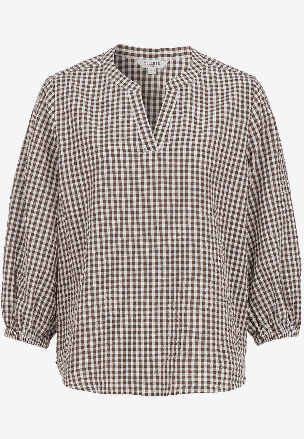 Bluser|Bluser Med Pufærmer-Cellbes of Sweden Småternet bluse i seersucker Brun