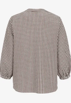Bluser|Bluser Med Pufærmer-Cellbes of Sweden Småternet bluse i seersucker Brun