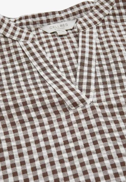 Bluser|Bluser Med Pufærmer-Cellbes of Sweden Småternet bluse i seersucker Brun