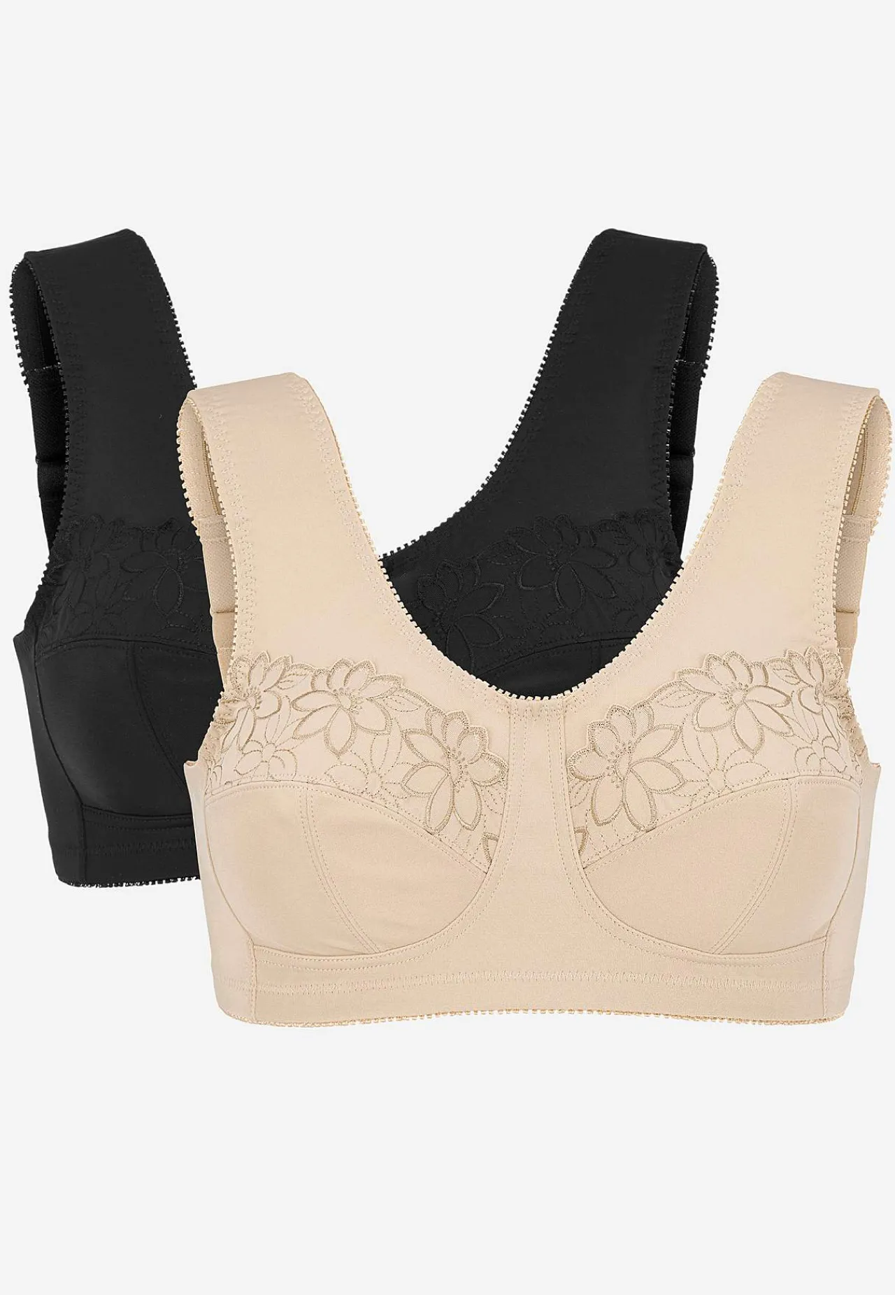 2-Pack|Undertøj-Cellbes of Sweden Soft BH med broderi Lily 2-pack Sort + Beige