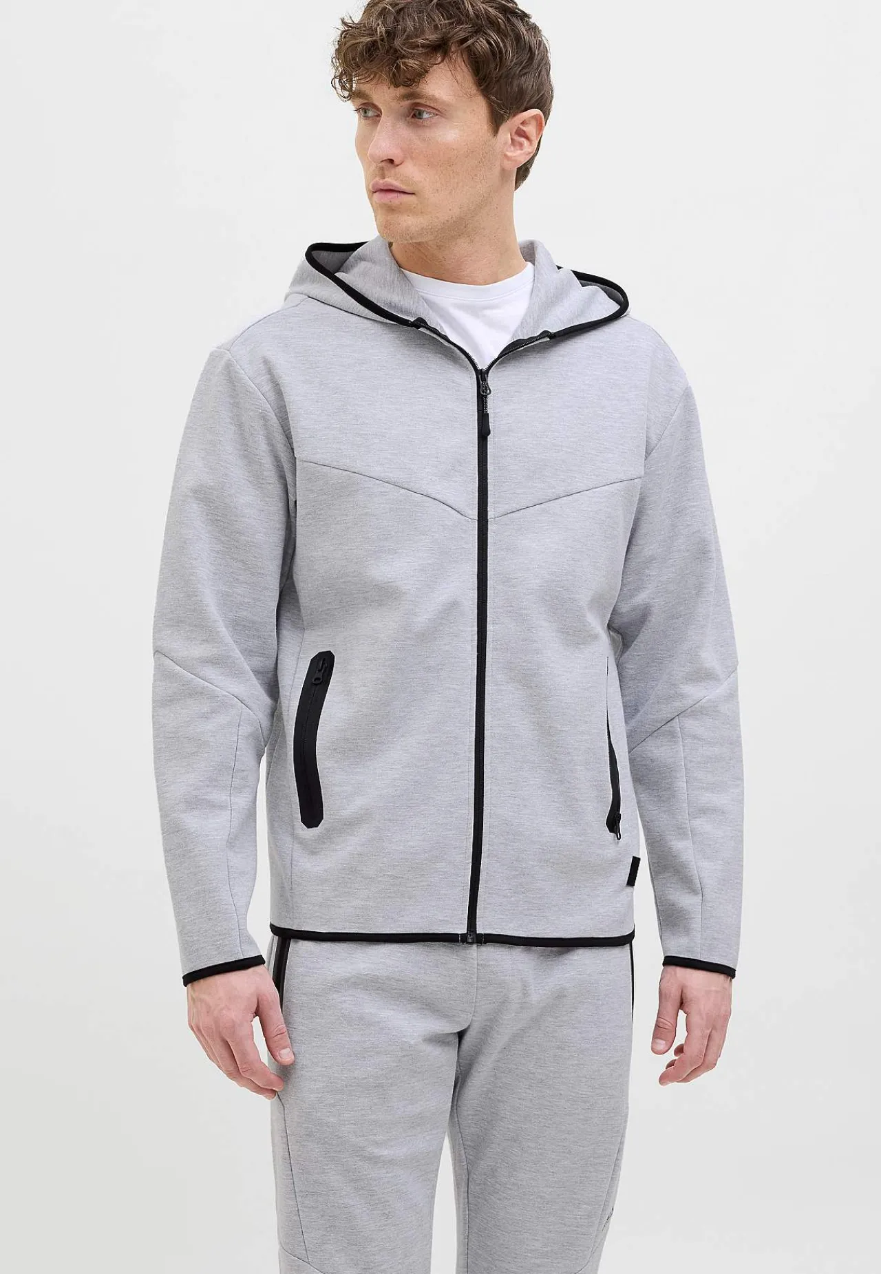 Trøjer-JACK & JONES Sporty hættetrøje med lynlås Lys gråmeleret