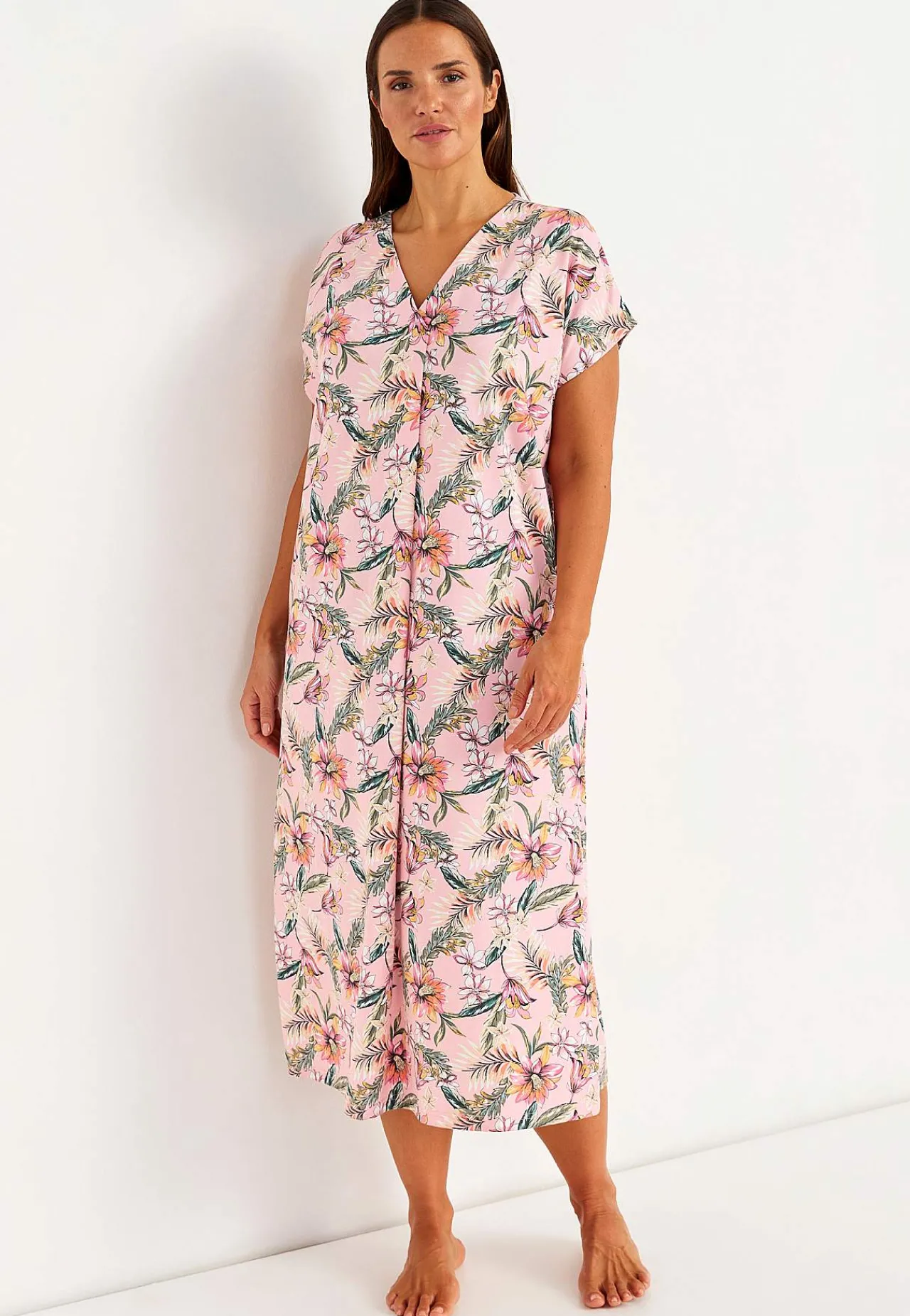 Maxikjoler|Strandtøj- Strandkaftan i jersey Rosa / Blomstret