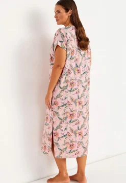 Maxikjoler|Strandtøj- Strandkaftan i jersey Rosa / Blomstret