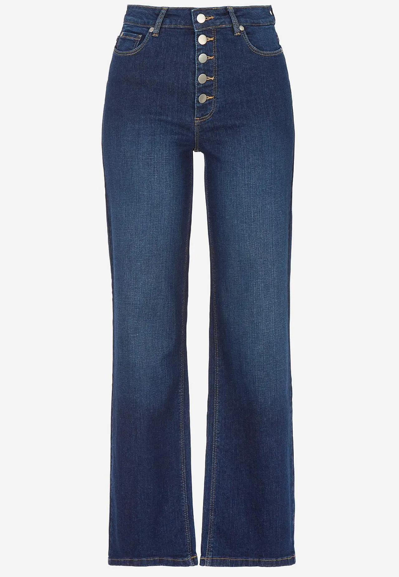 Høj Talje|Straight Fit- Stretchjeans med høj talje Mørkeblå / Denim