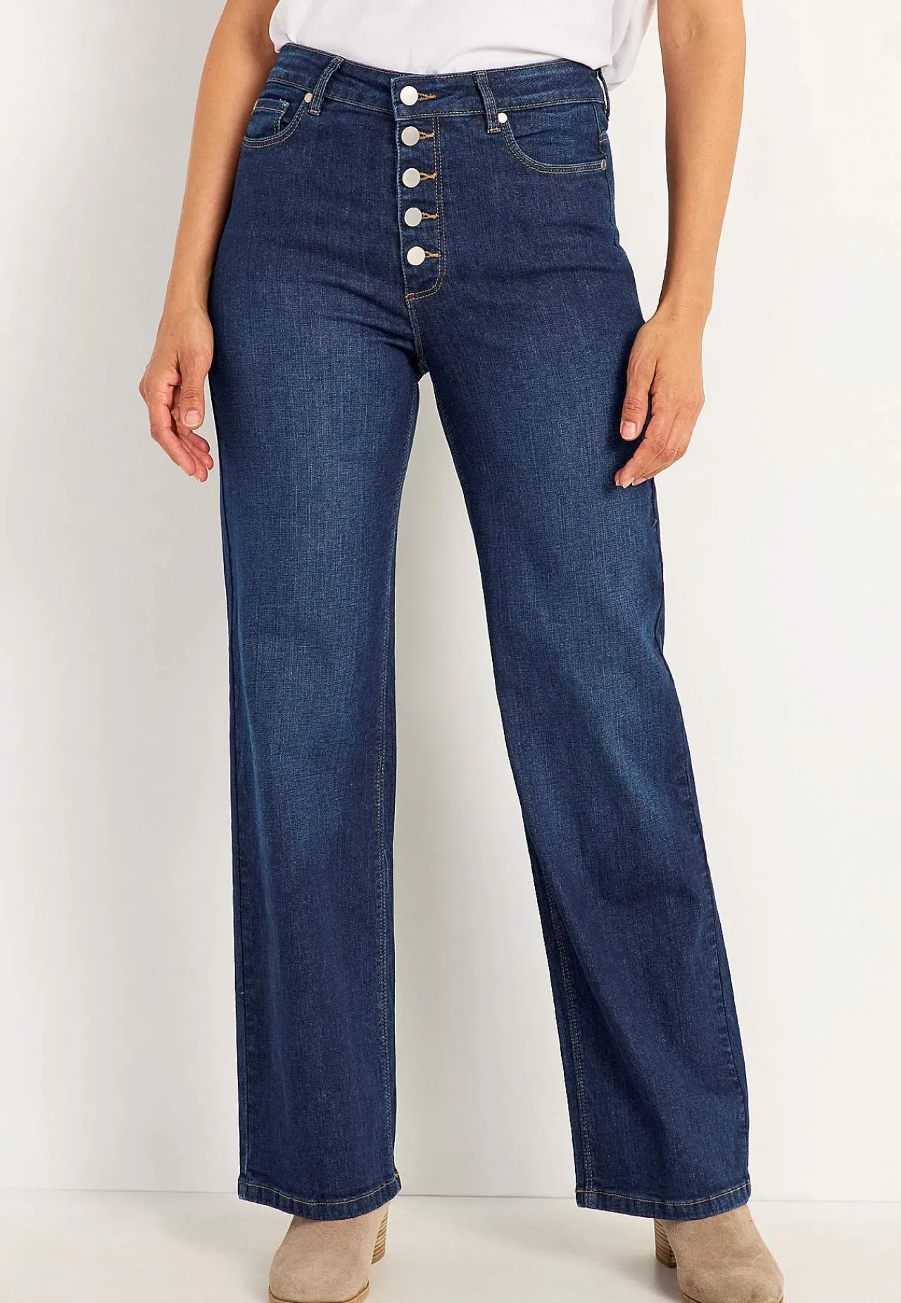 Høj Talje|Straight Fit- Stretchjeans med høj talje Mørkeblå / Denim