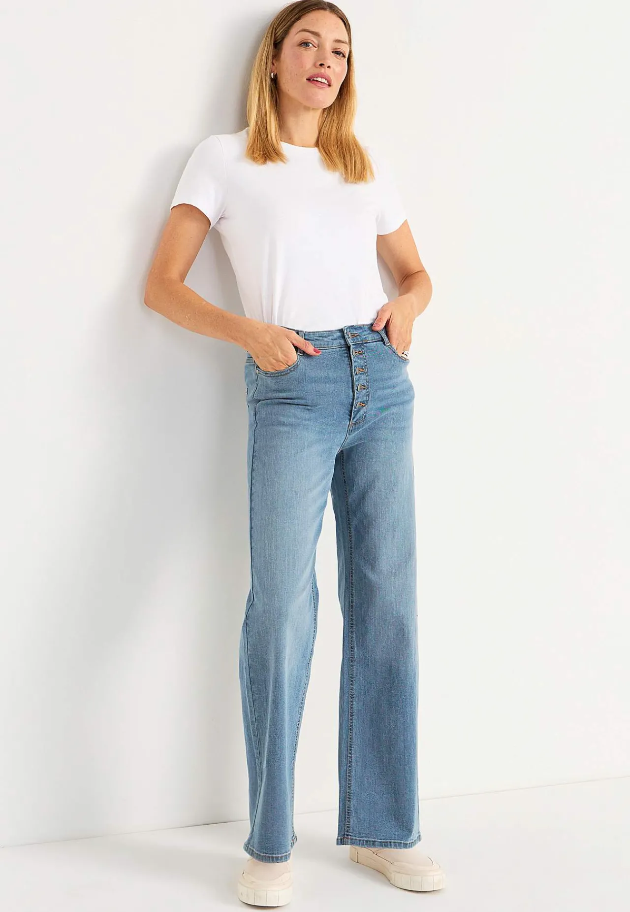 Høj Talje|Straight Fit-Cellbes of Sweden Stretchjeans med høj talje Lyseblå / Denim