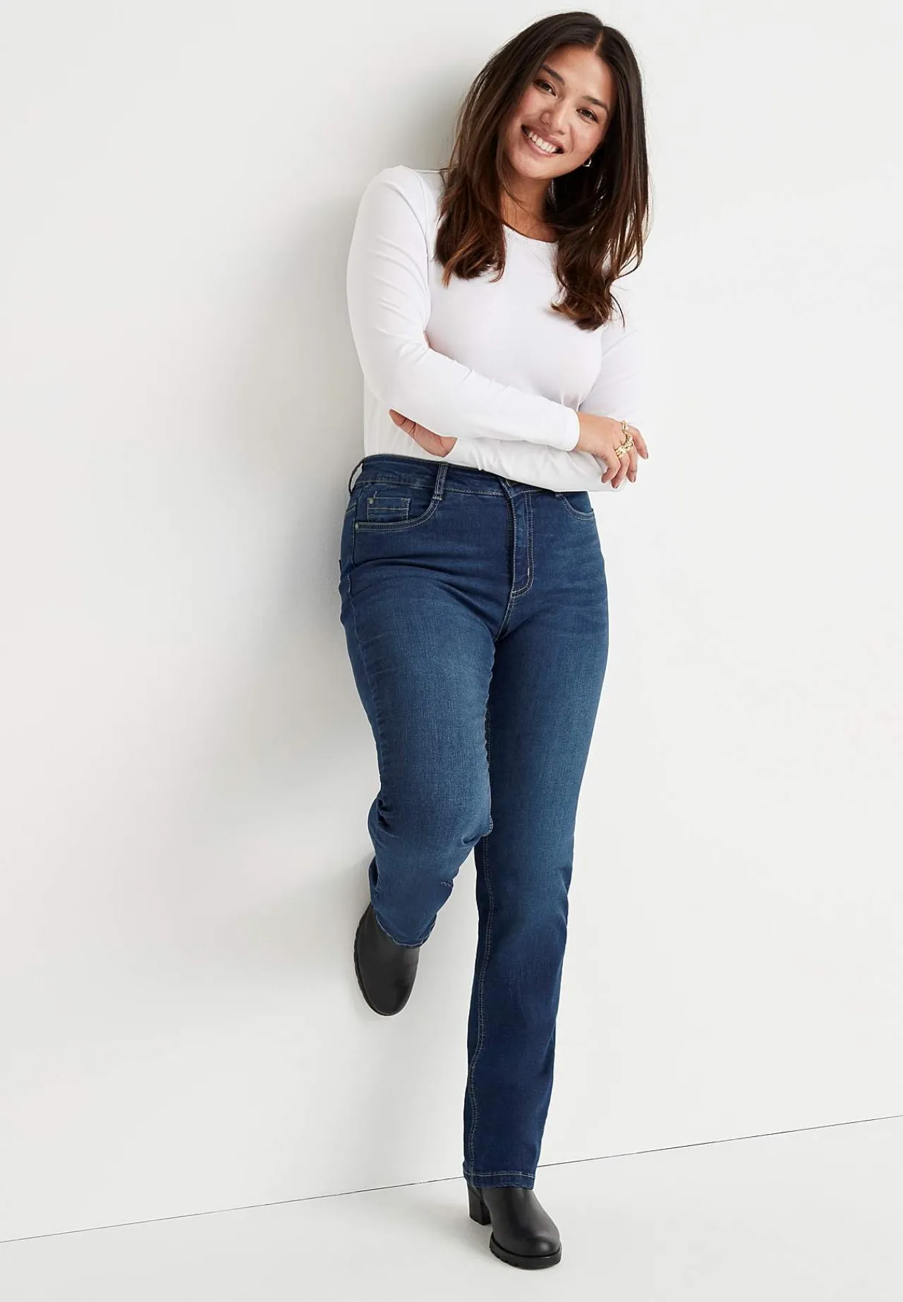 Ankeljeans|Flere Længder-Cellbes of Sweden Stretchjeans med lige ben - tre længder Linnea Mellemblå / Denim