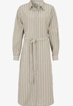 Midikjoler|Langærmet Kjole- Stribet kjole med lommer Beige / Hvid