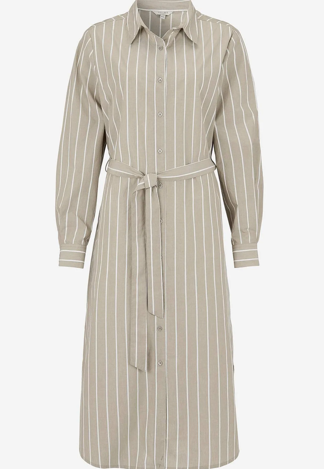 Midikjoler|Langærmet Kjole- Stribet kjole med lommer Beige / Hvid