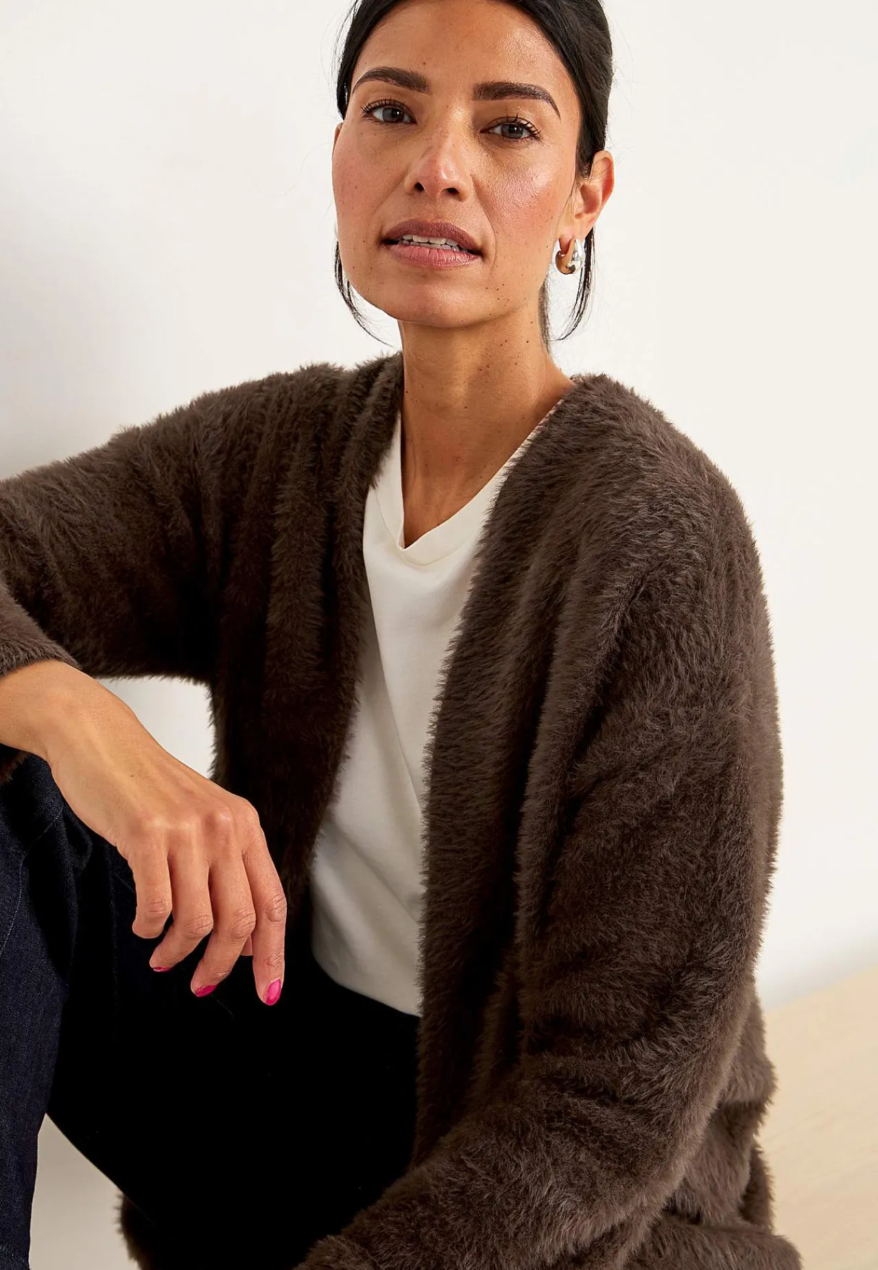 Cardiganer|Cardiganer- Strikket, åben cardigan Brun
