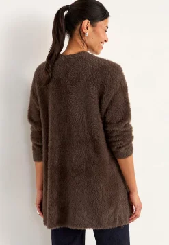 Cardiganer|Cardiganer- Strikket, åben cardigan Brun