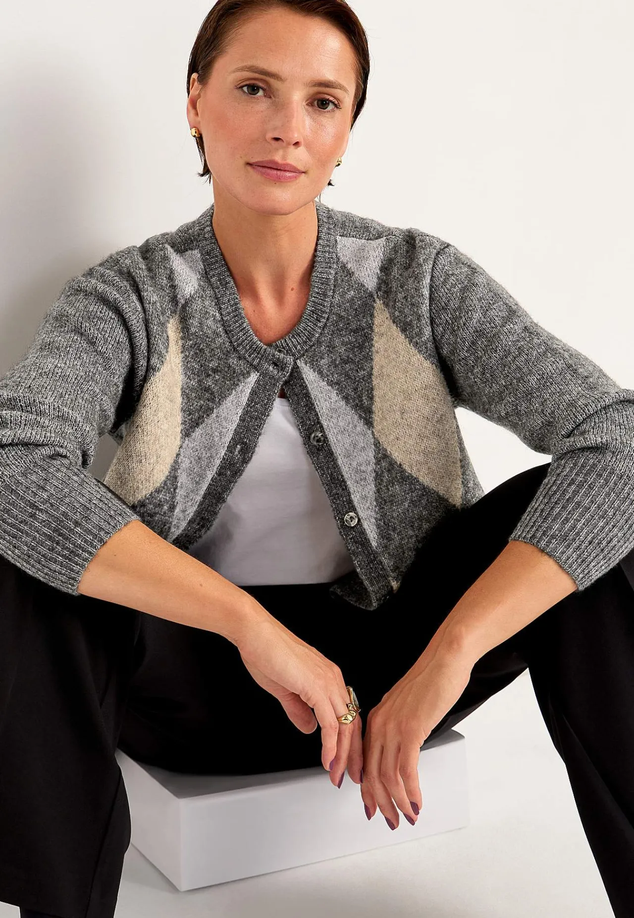 Cardiganer|Trøjer-Cellbes of Sweden Strikket cardigan Grå / Ternet