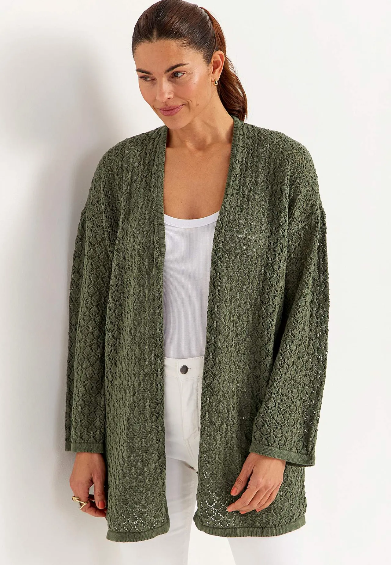 Cardiganer|Cardiganer- Strikket cardigan med hulmønster | Cellbes