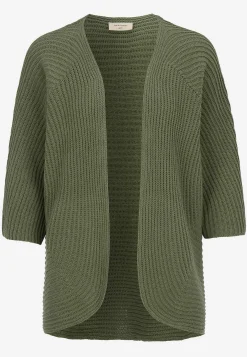 Cardiganer|Cardiganer-Freequent Strikket cardigan med trekvartærme Olivengrøn