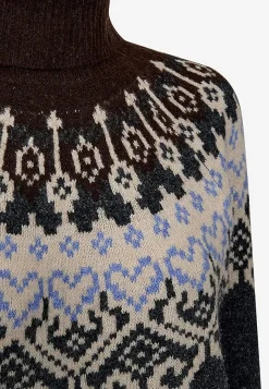 Strikkjoler|Kjoler- Strikket kjole med jacquardmønster Marinemeleret