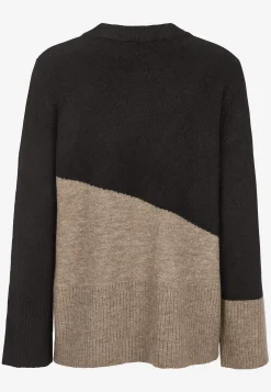 Trøjer|Striktrøjer- Strikket trøje med afrundet krave Sort / Beige