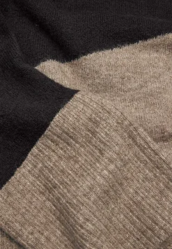 Trøjer|Striktrøjer- Strikket trøje med afrundet krave Sort / Beige
