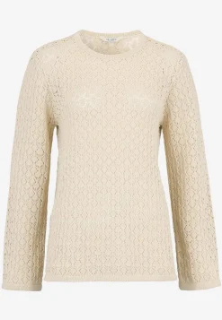 Trøjer|Striktrøjer- Strikket trøje med hulmønster Lys beige