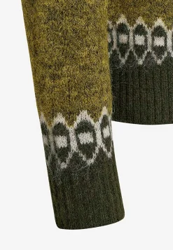 Trøjer|Striktrøjer- Strikket trøje med jacquardmønster Grønmeleret