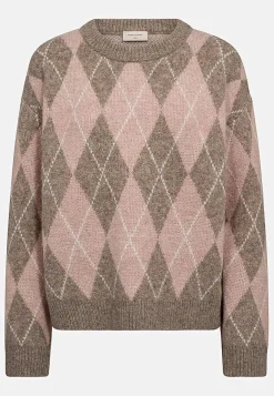 Trøjer|Striktrøjer-Freequent Strikket trøje med ternet mønster Beige / Rosa / Mønstret