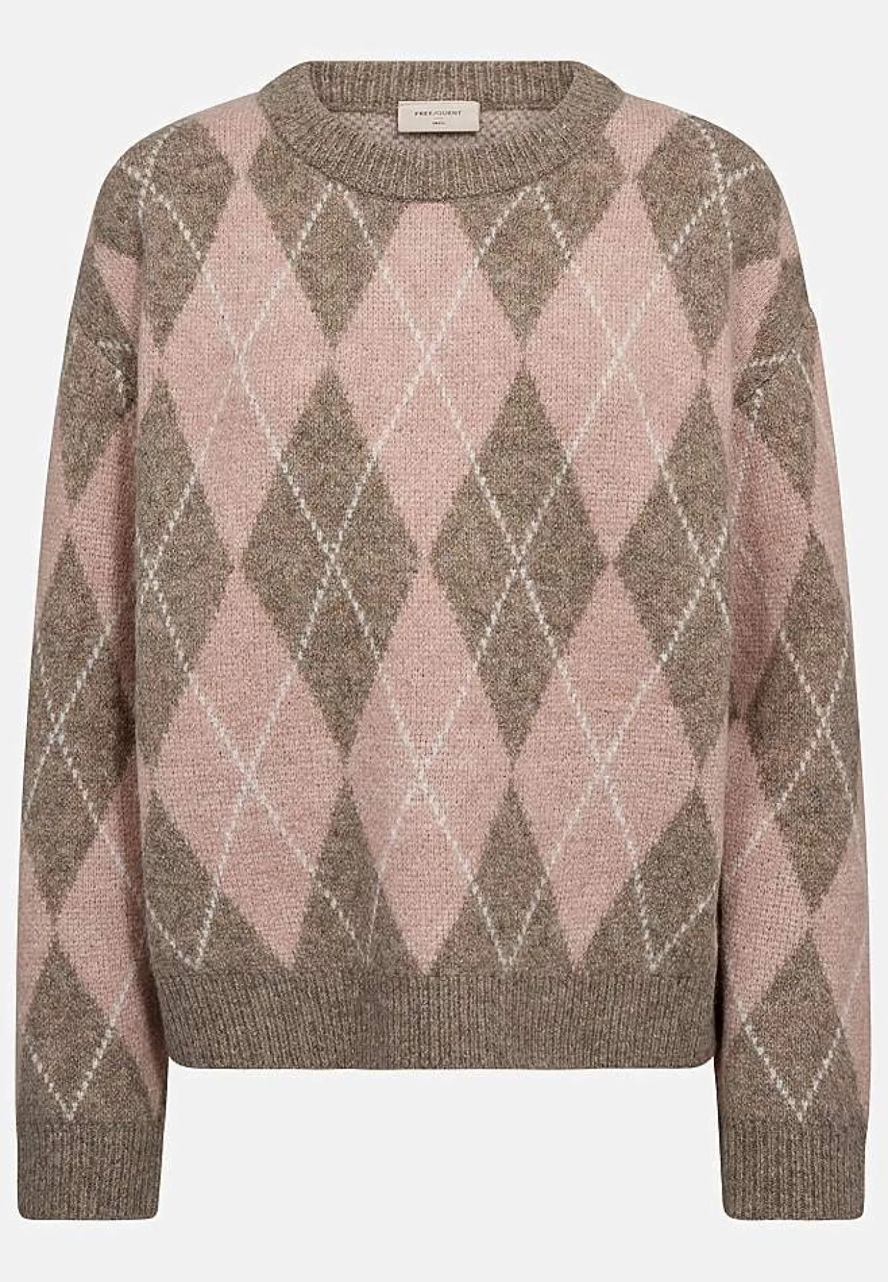 Trøjer|Striktrøjer-Freequent Strikket trøje med ternet mønster Beige / Rosa / Mønstret
