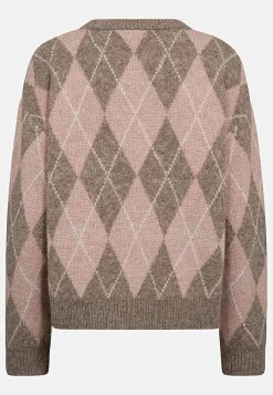 Trøjer|Striktrøjer-Freequent Strikket trøje med ternet mønster Beige / Rosa / Mønstret