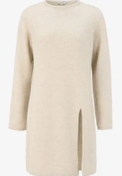 Strikkede|Tunika- Strikket tunika med slids Lys beige melange